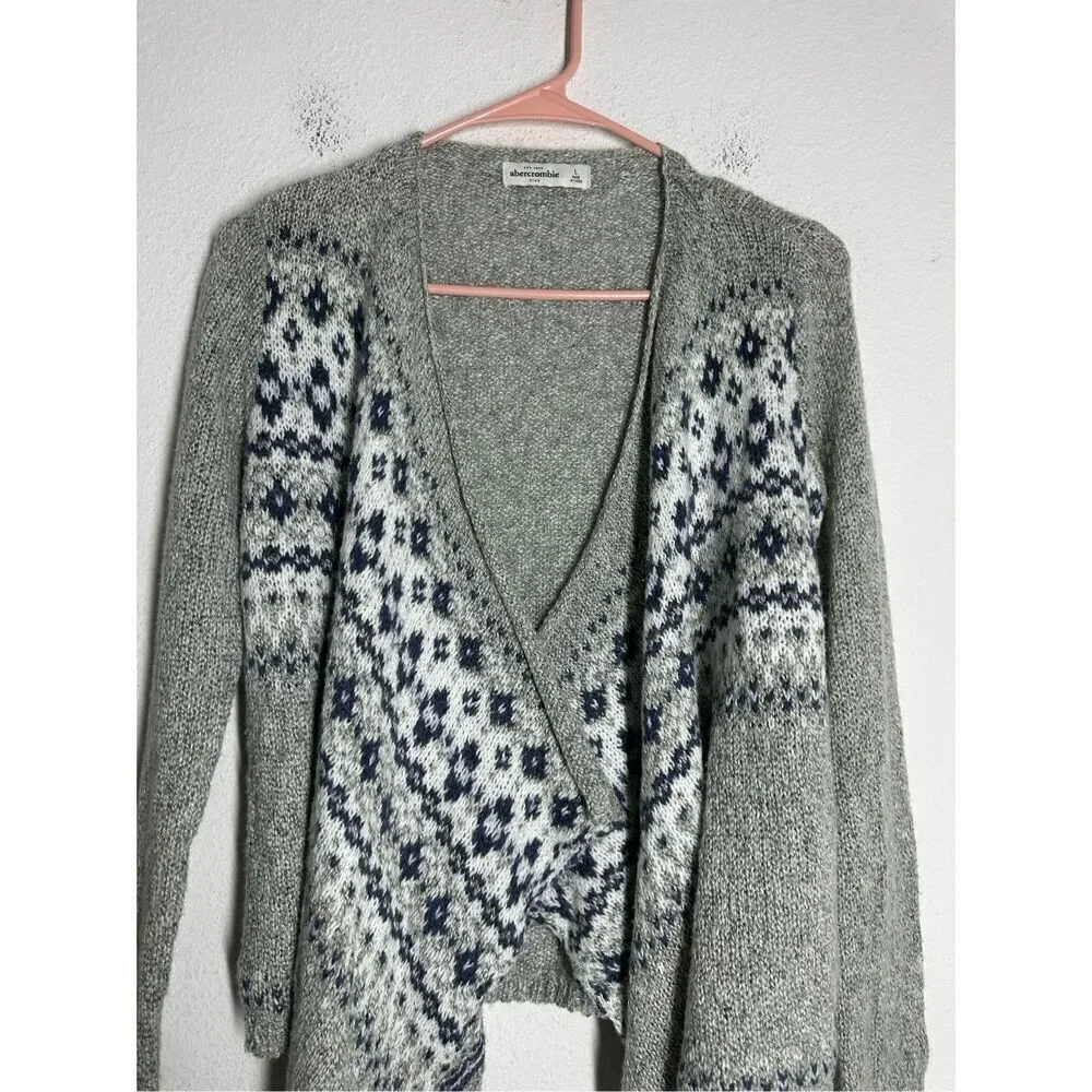 Abercrombie Kids Girls Sz L Blue/Grey/White Open Front Waterfall Cardigan Cotton